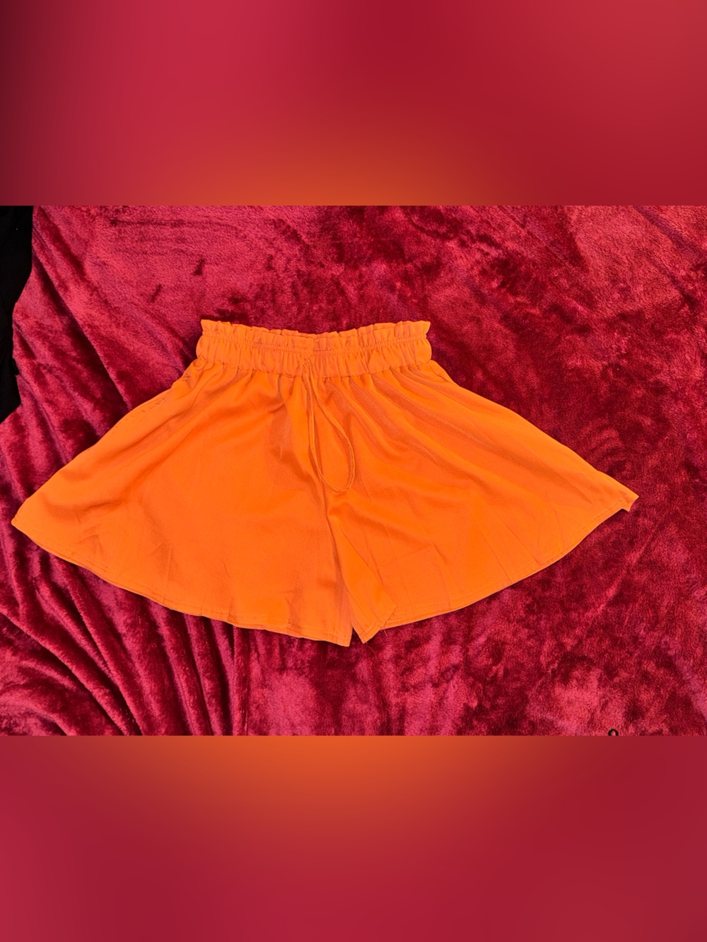 Bright Orange Elastic-Waist Skort with Drawstring